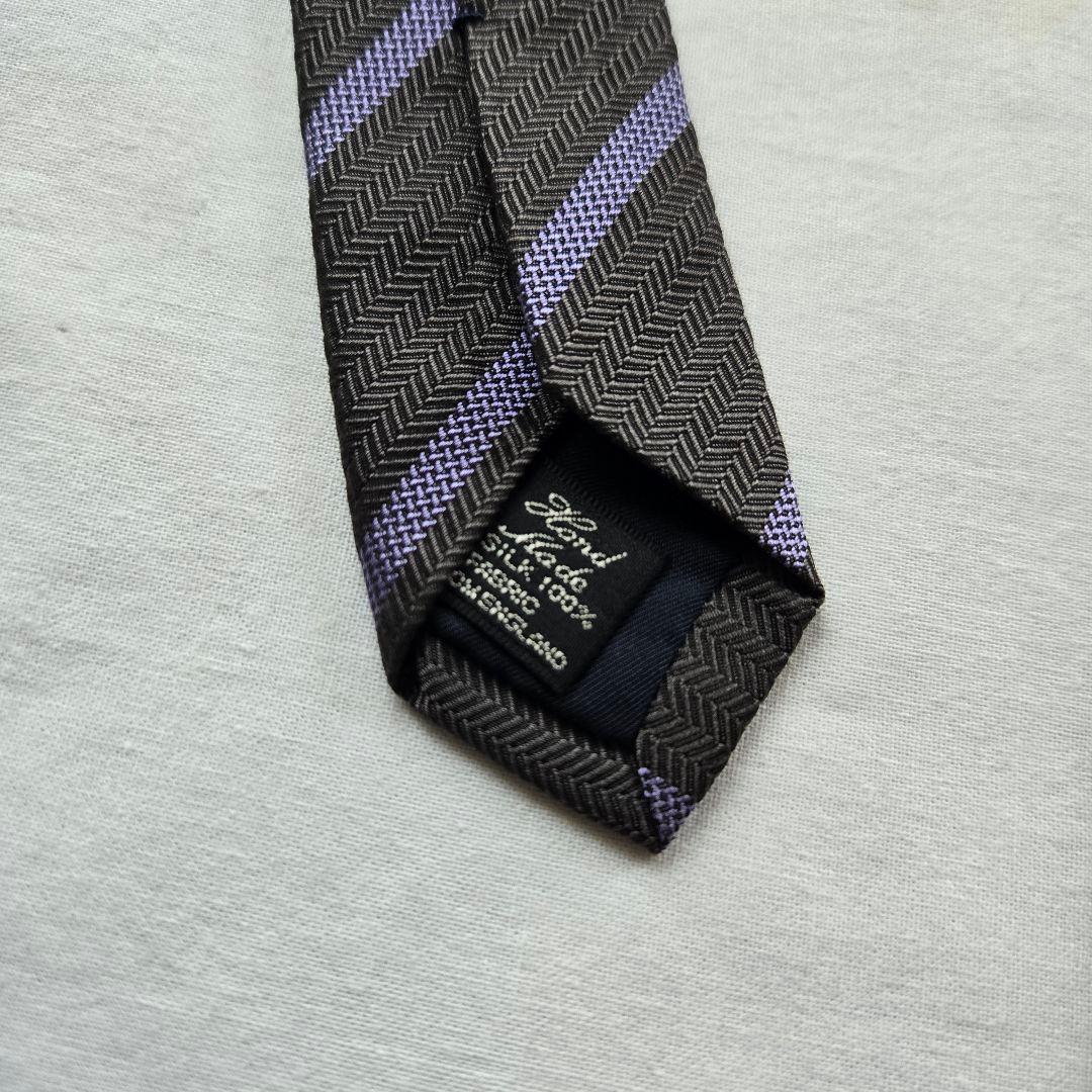 美品　DRAKES シルク ネクタイグレー ストライプ　ハンドメイド