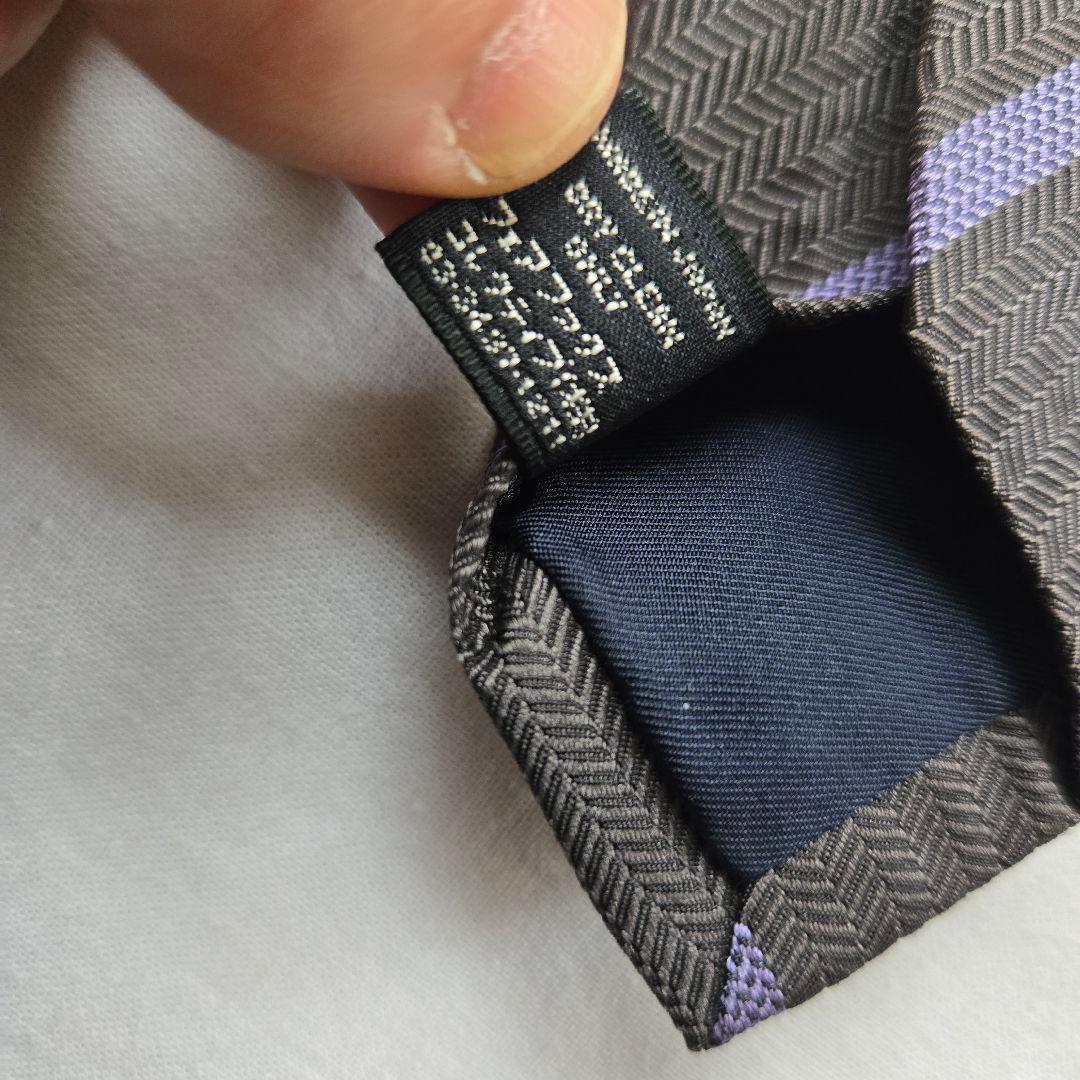 美品　DRAKES シルク ネクタイグレー ストライプ　ハンドメイド