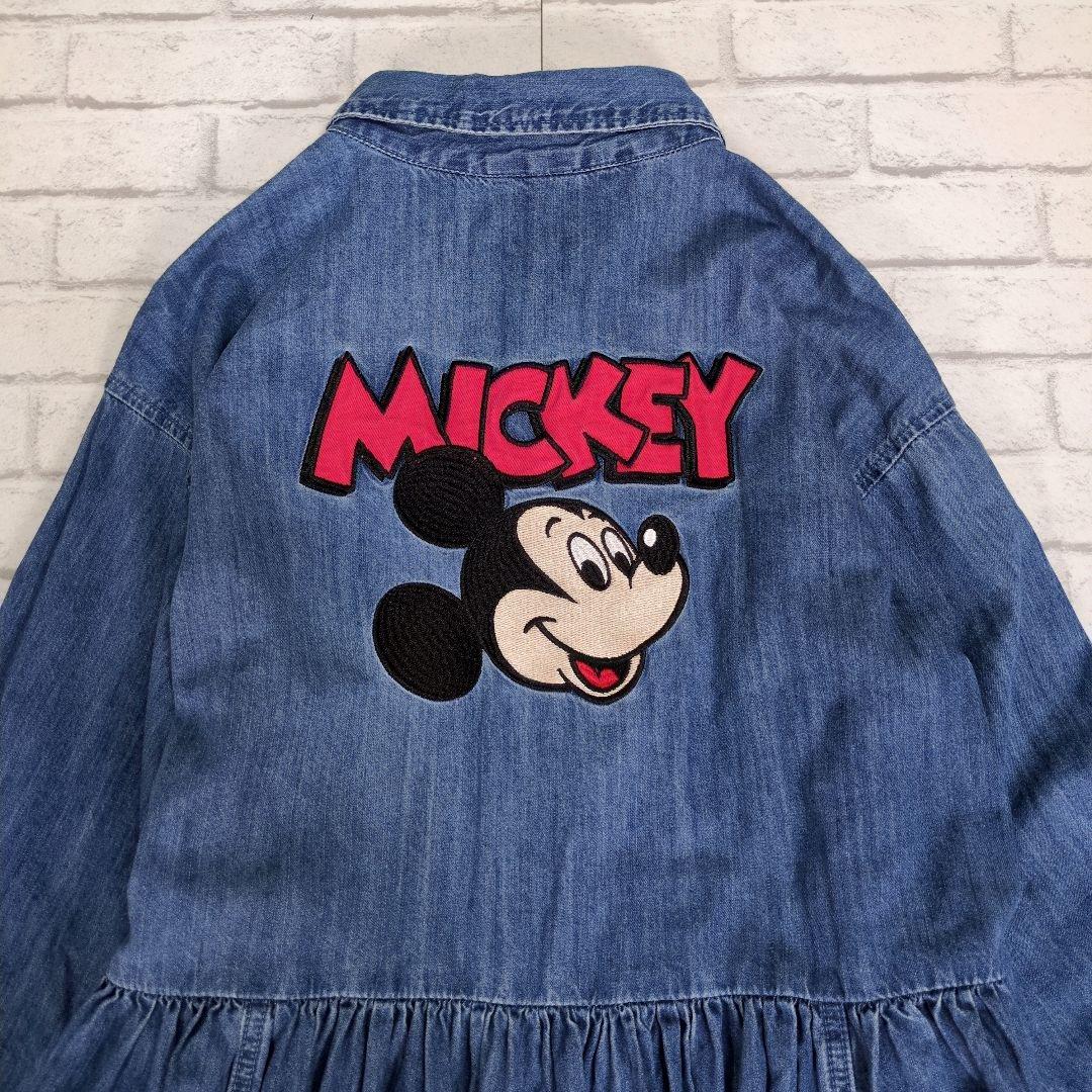 LAZYOAF Disney コラボ　デニムシャツワンピース　フレア　プリーツ