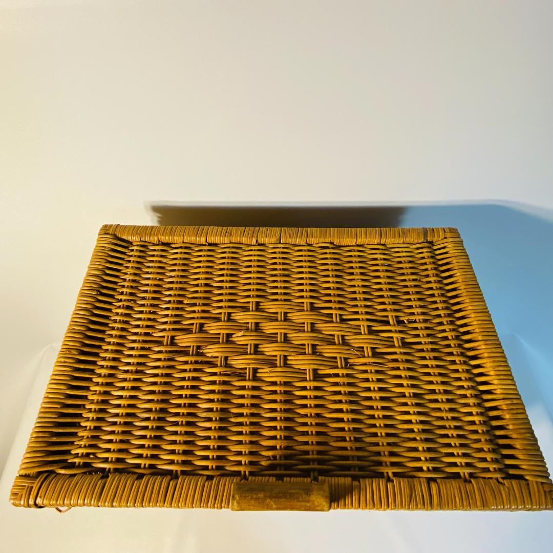 ラタン 籐 籠 蓋付 フタ 脚付 W45.5cm D29.5cm H49.5cm