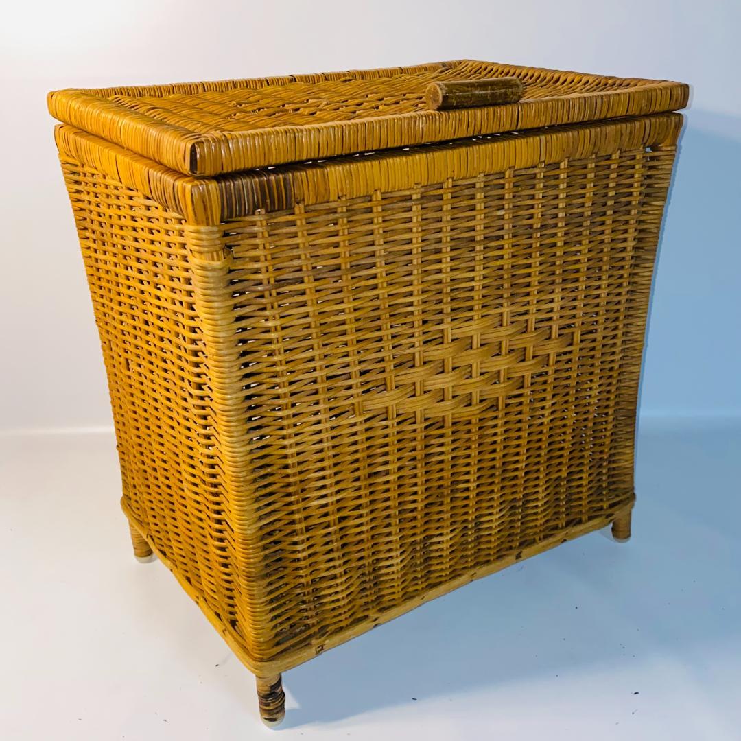 ラタン 籐 籠 蓋付 フタ 脚付 W45.5cm D29.5cm H49.5cm