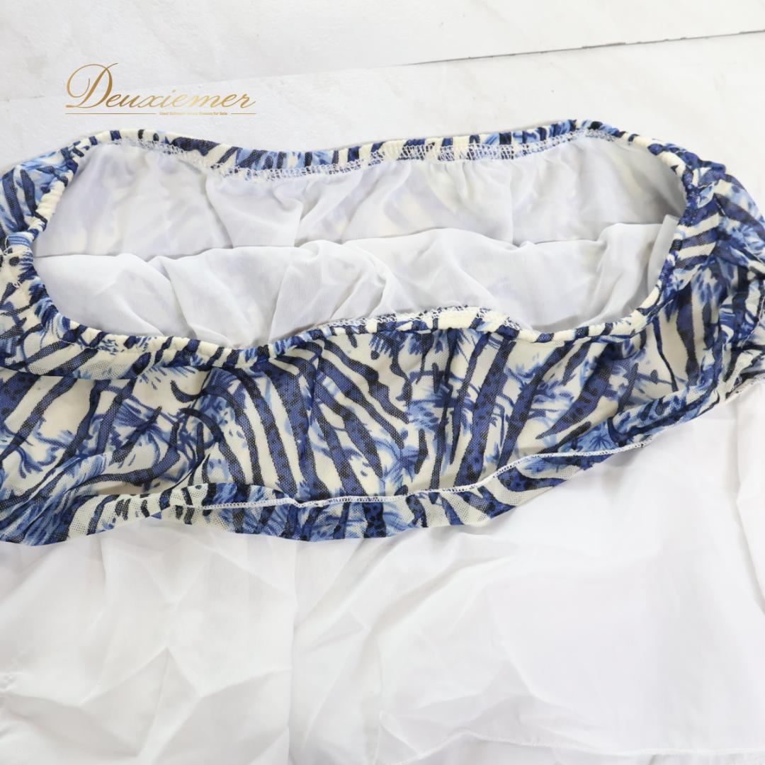 【ベリーダンス用衣装】ブルー アイボリー ホワイト レッスン着 上下セット 柄