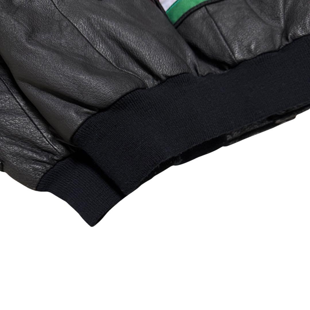 稀少90s American Toons レザーブルゾン M 黒ワッペン A-2