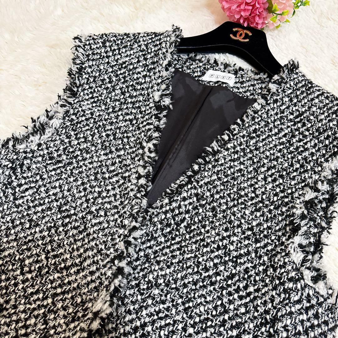 美品☆近年モデル プラステ ツイードミドルジレ 金ボタン