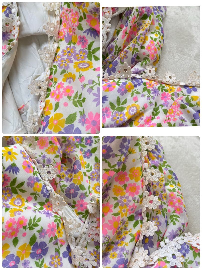 花柄レース装飾Vネックマキシワンピース　ロマンティック　ヴィンテージ