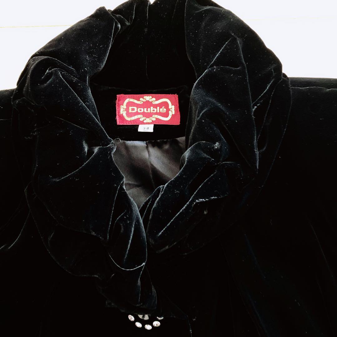 38 Double レジアンス 黒ベルベットロングコート ドゥブーレ 社交ダンス