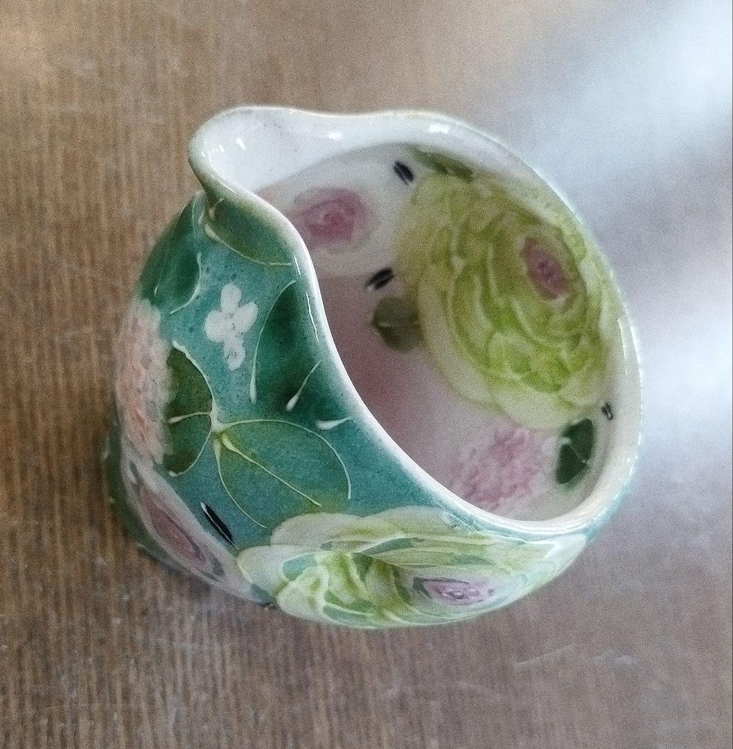 【新品・未使用】工房ゆずりは　緑彩ローズ　片口　瀬戸焼　陶器　お酒　贈り物