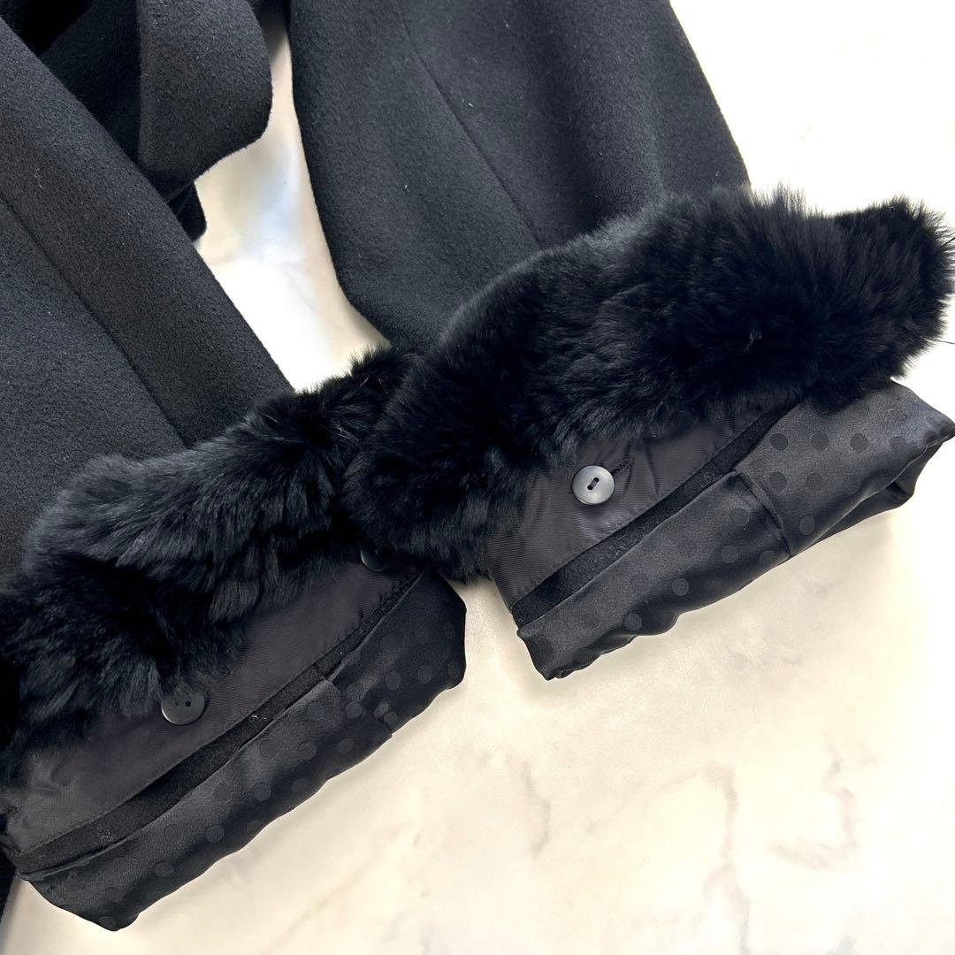 【美品】TO BE CHIC カシミヤ混 フレアコート ファー付 黒