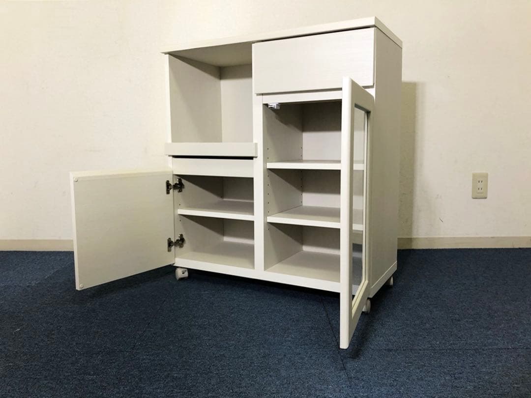 食器棚 アペルト APR-8575SL 白木目柄レンジボード可動式棚板3枚付き