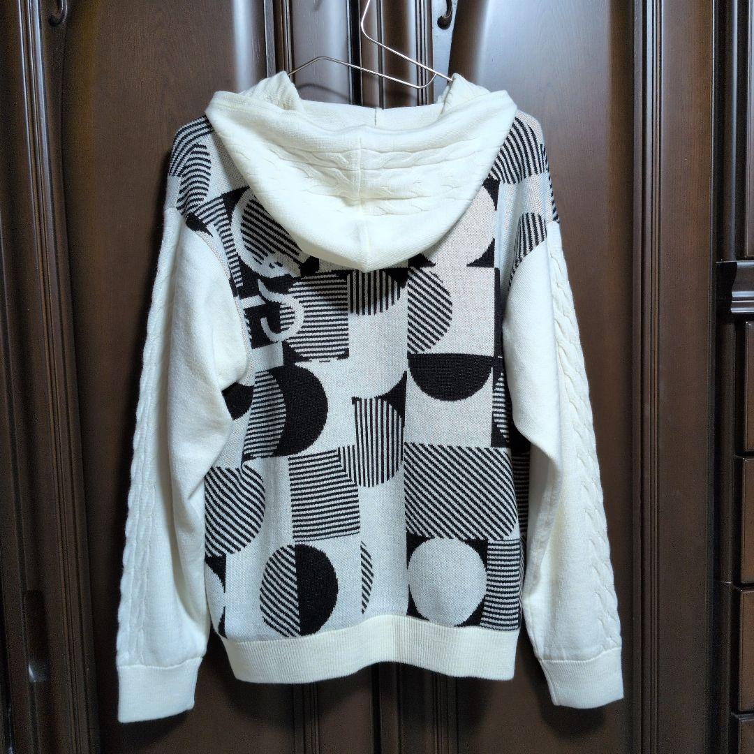 ルコック:レディース:Lサイズ:ゴルフ ジャガードフーディニットブルゾン:白