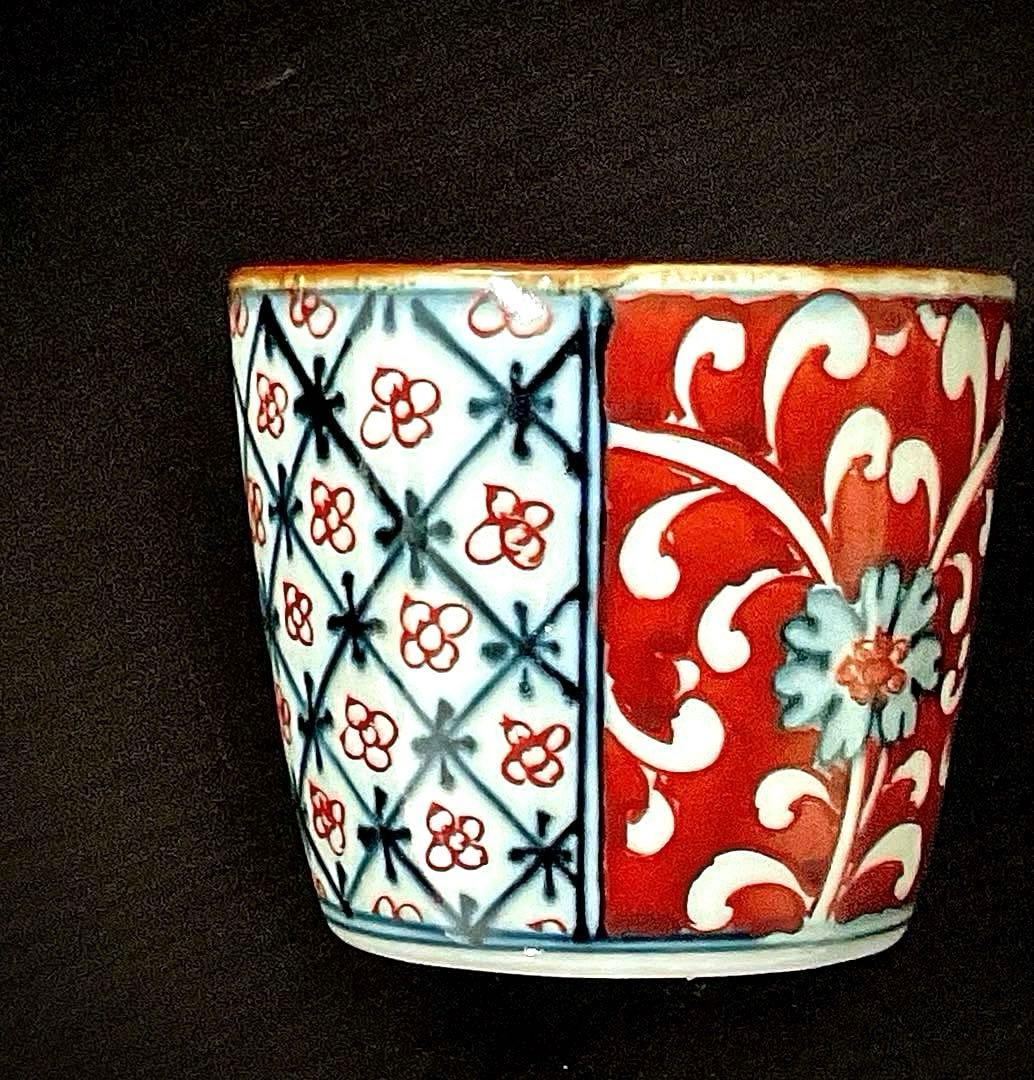 №８８５　佐藤走波（五代）　そば猪口　染錦２客組み【特選】　※現品限り