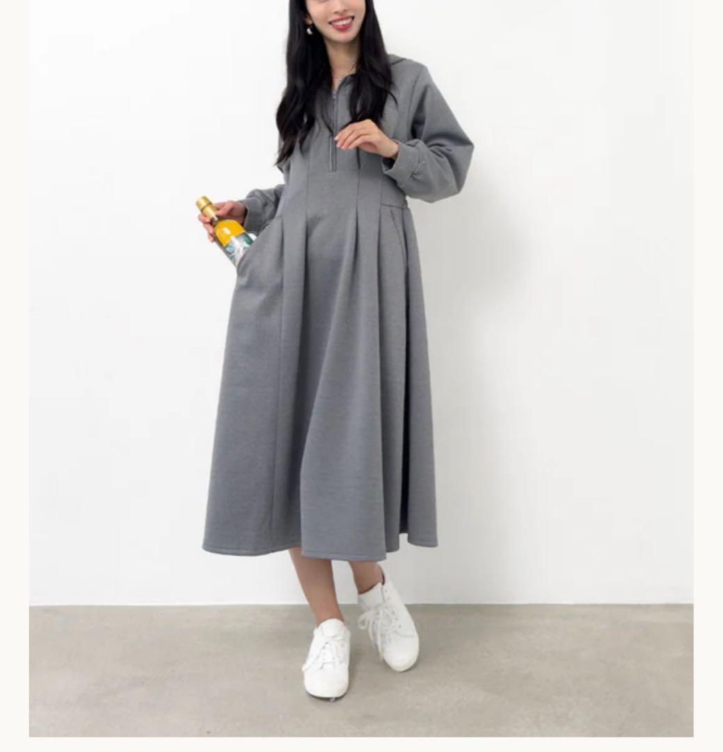CINEMATIQ ベーシックライン　ダブルポケットパーカーワンピ　グレー