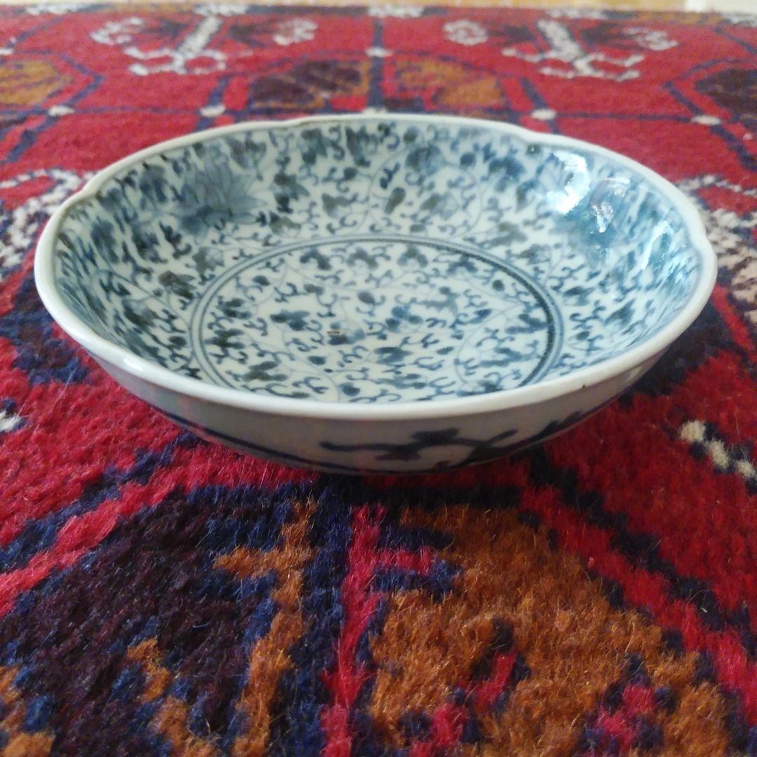 ご予約済み 珍品 古伊万里 染付 花唐草文輪花皿 なます皿 渦福