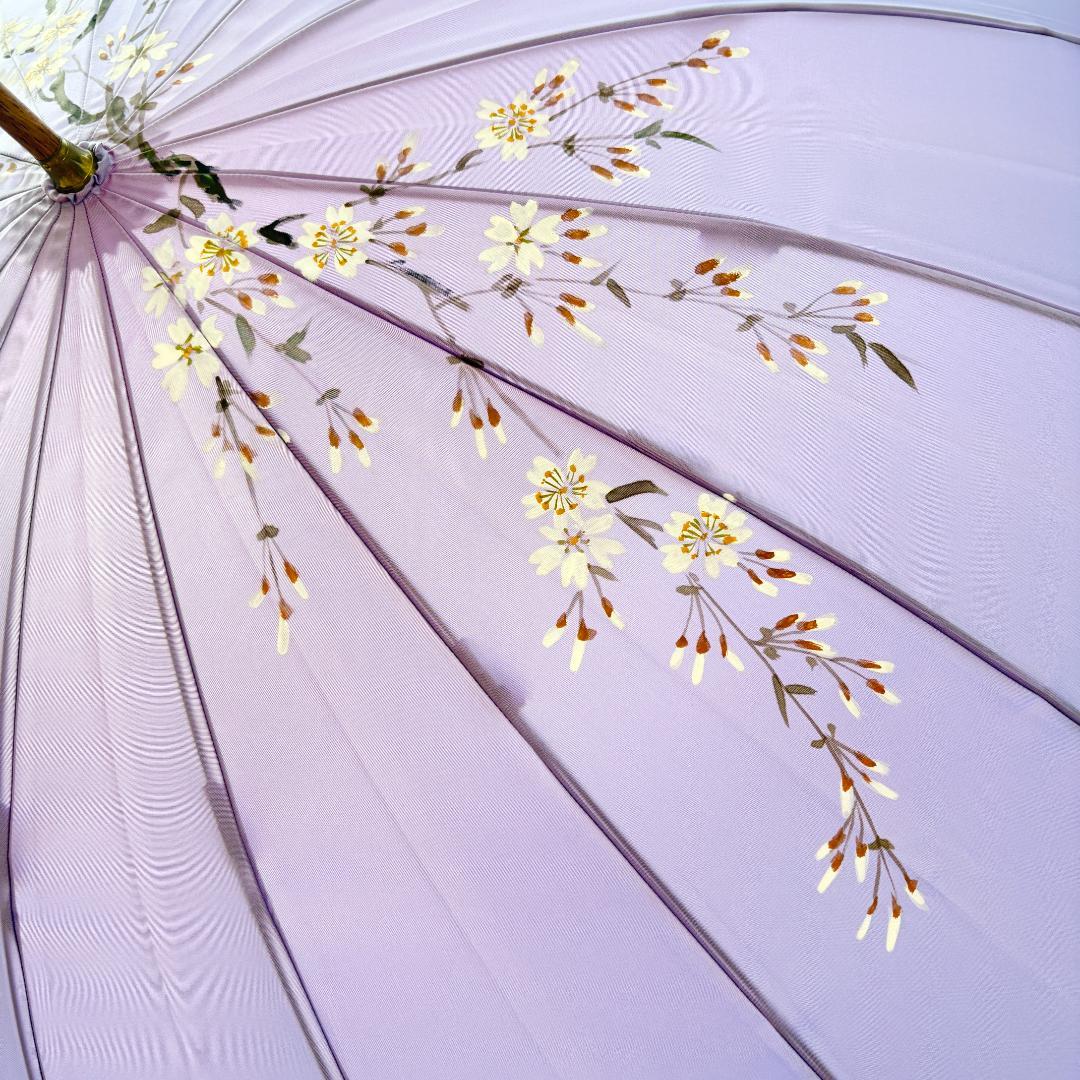 【新品未使用】前原光栄商店　洋傘　長傘　紫色 花柄 雨傘　16本骨　パープル