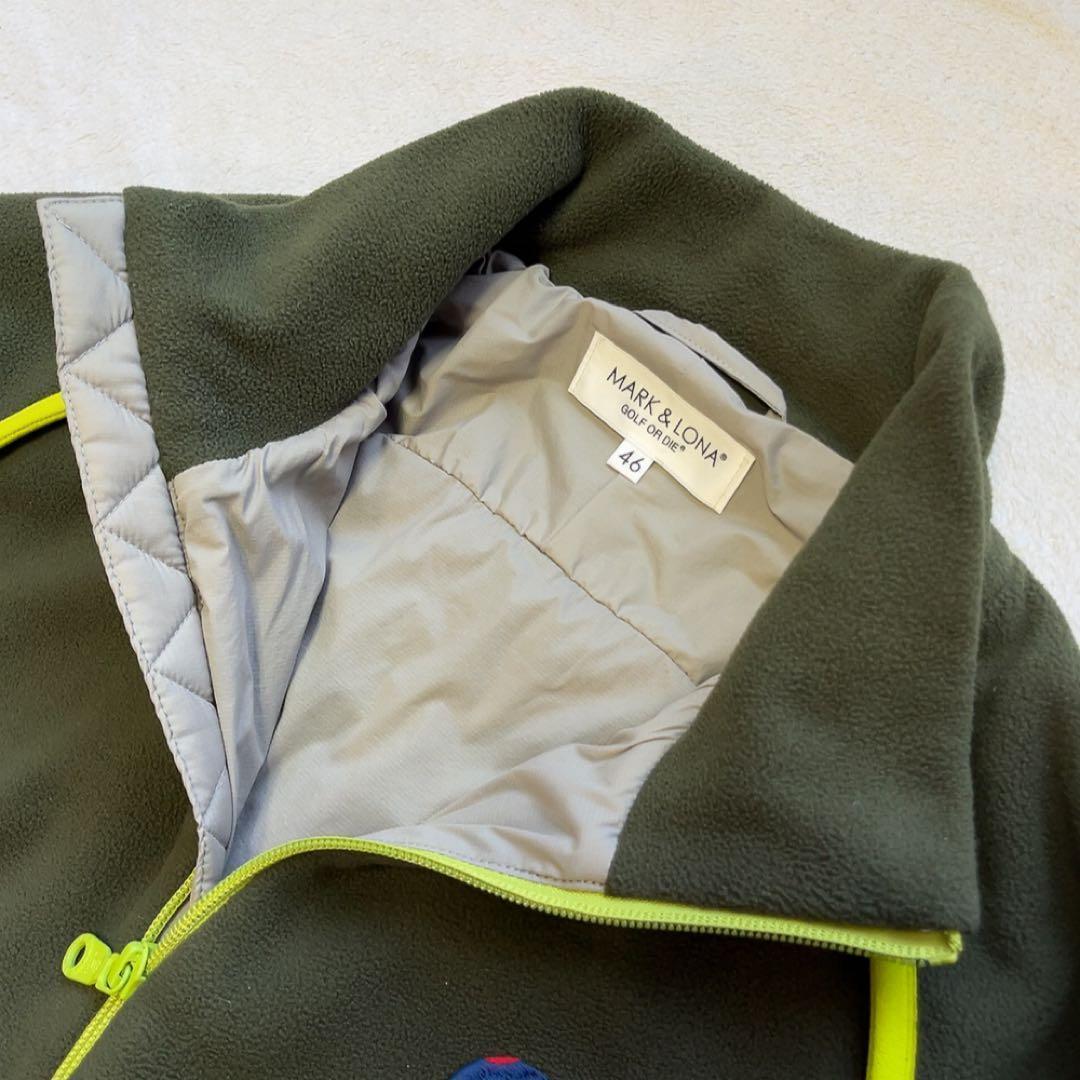極美品 近年　マークアンドロナ ハーフジップ フリース　裏地付　スカル　カーキ