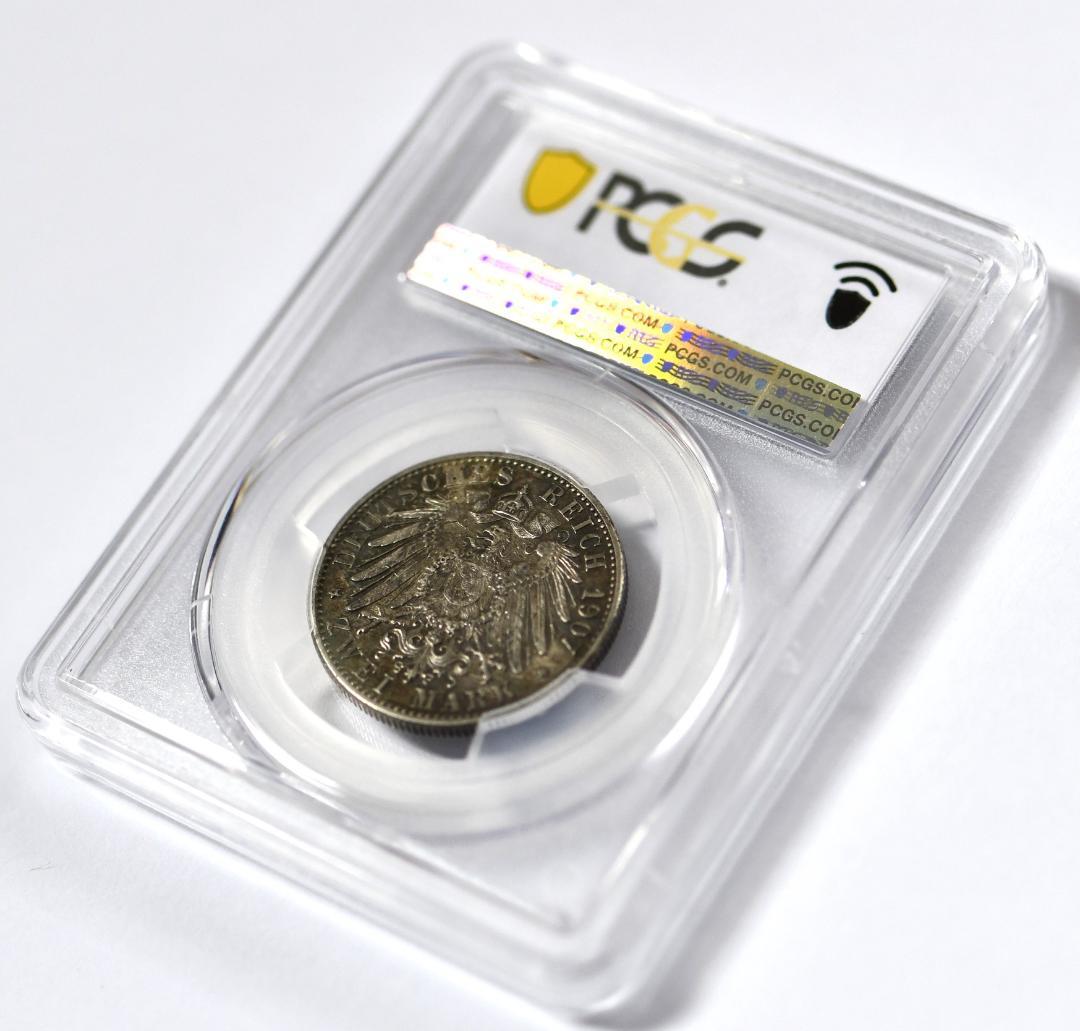 ドイツ銀貨　2マルク 1907-G バーデンシルバー　PCGS　AU58
