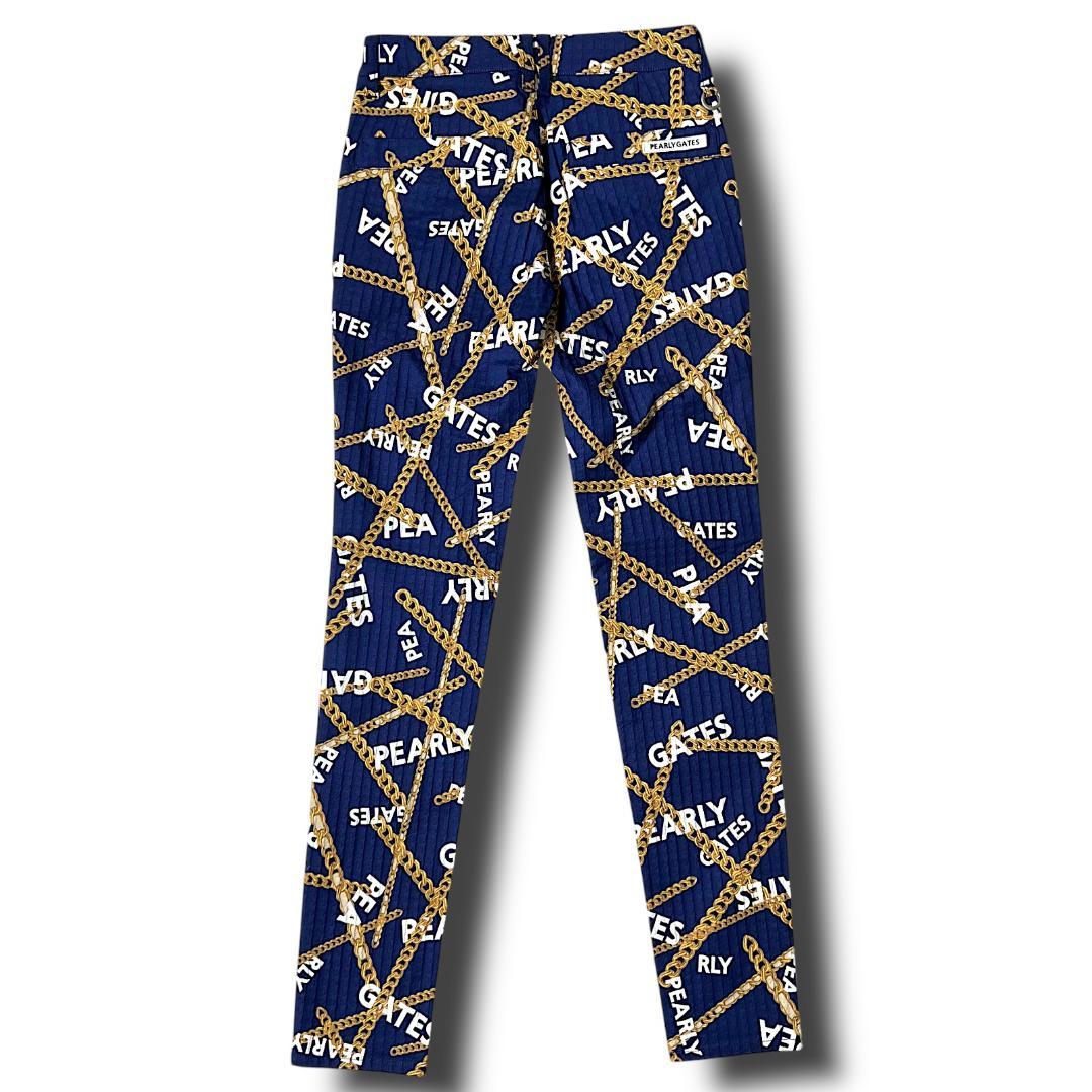 1 パーリーゲイツ シアサッカー調 チェーンモチーフプリント ストレッチパンツ