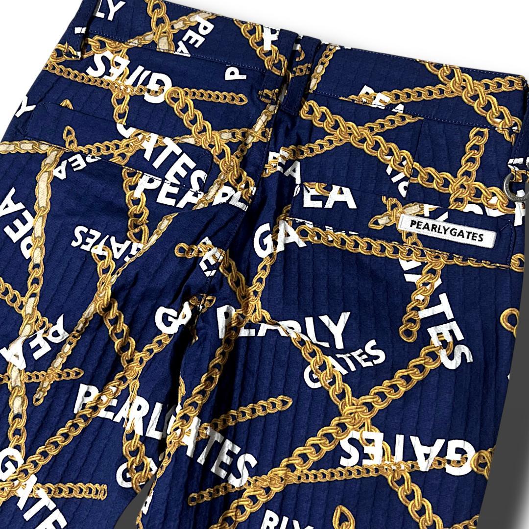 1 パーリーゲイツ シアサッカー調 チェーンモチーフプリント ストレッチパンツ