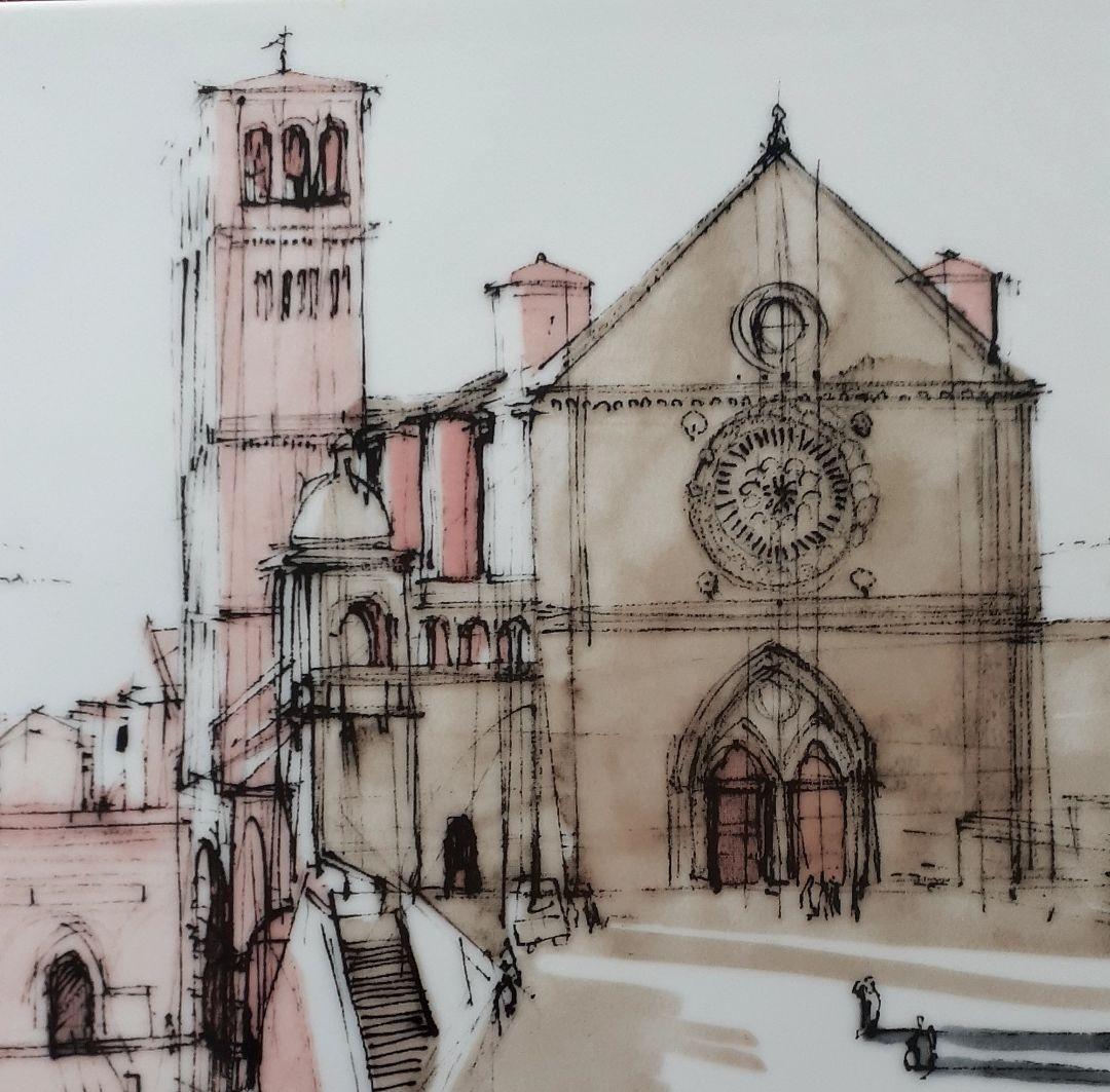 お値下げ！小磯良平　陶額　陶版画【サンフランチェスコ寺院】NARUMI鳴海陶製