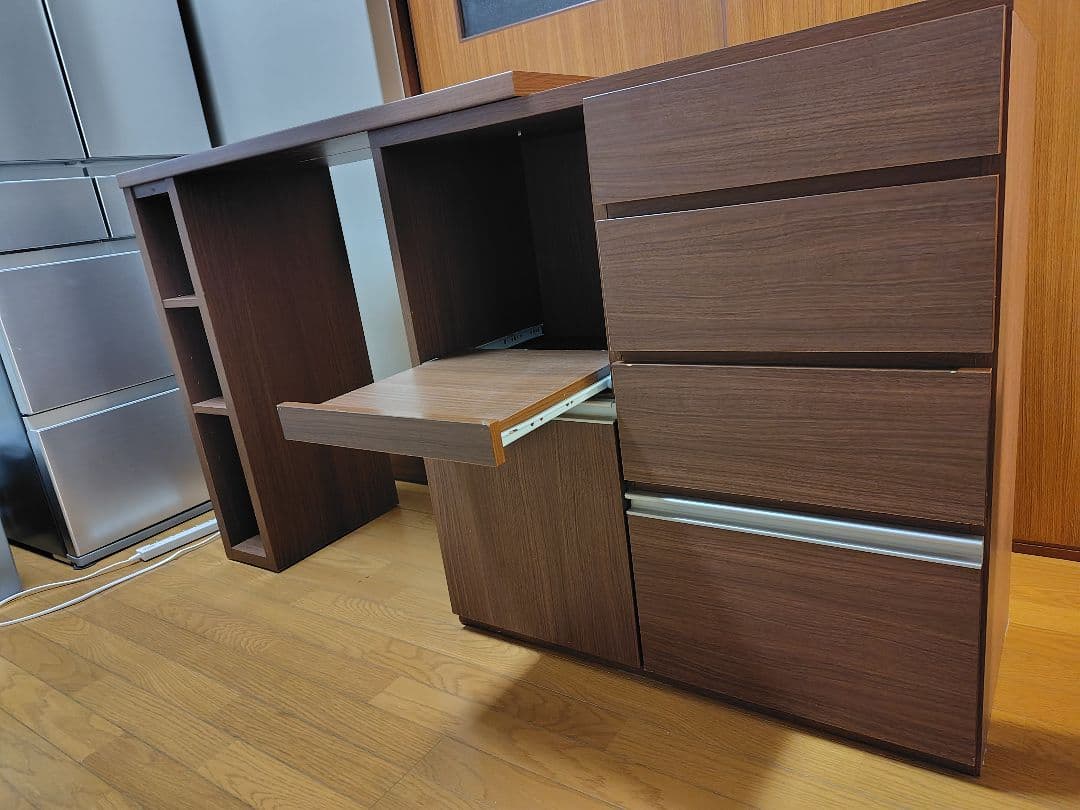 ブラウン キッチンカウンター 引き出し付き