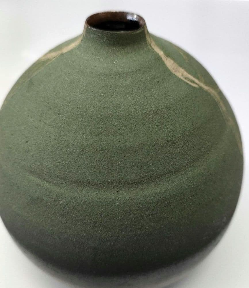 笠間焼 一輪挿し 小林政美作 深緑 筋目模様 焼物 和モダン 花器 置物