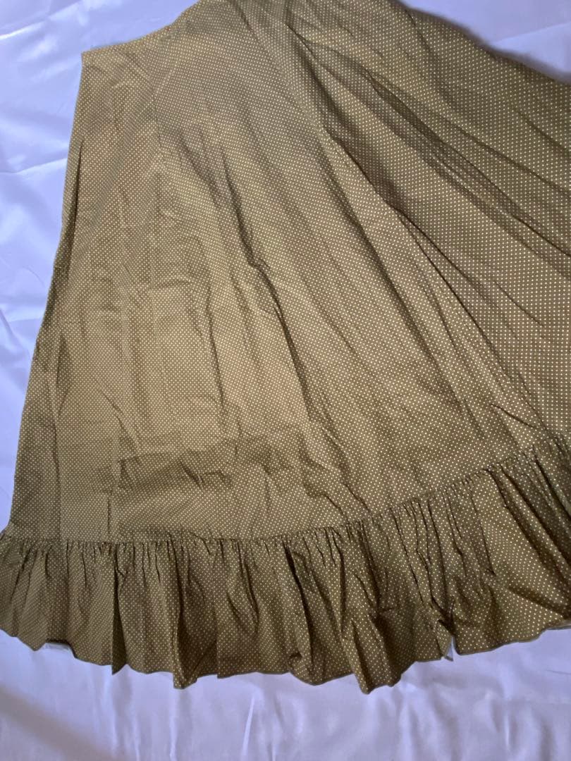 フラメンコペチコート　フリル付きオリーブグリーンドット