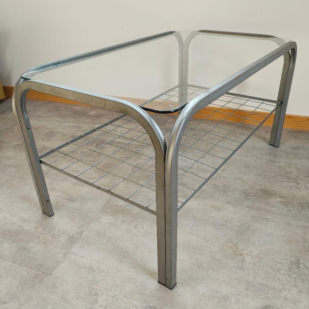 ミッドセンチュリー 昭和レトロ ガラステーブル ローテーブル アイアンフレーム