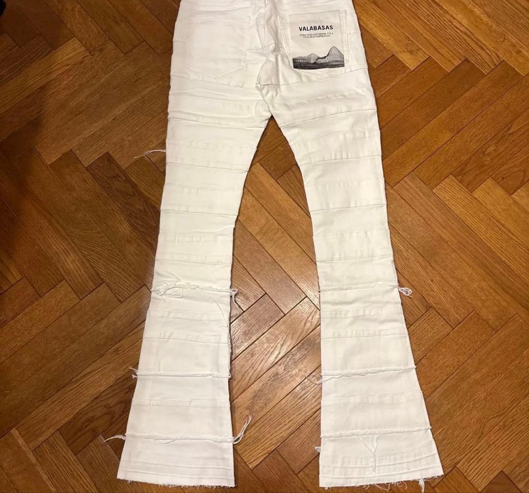 valabasasバラバサス パネルダメージフレアスキニーデニム ホワイト 30