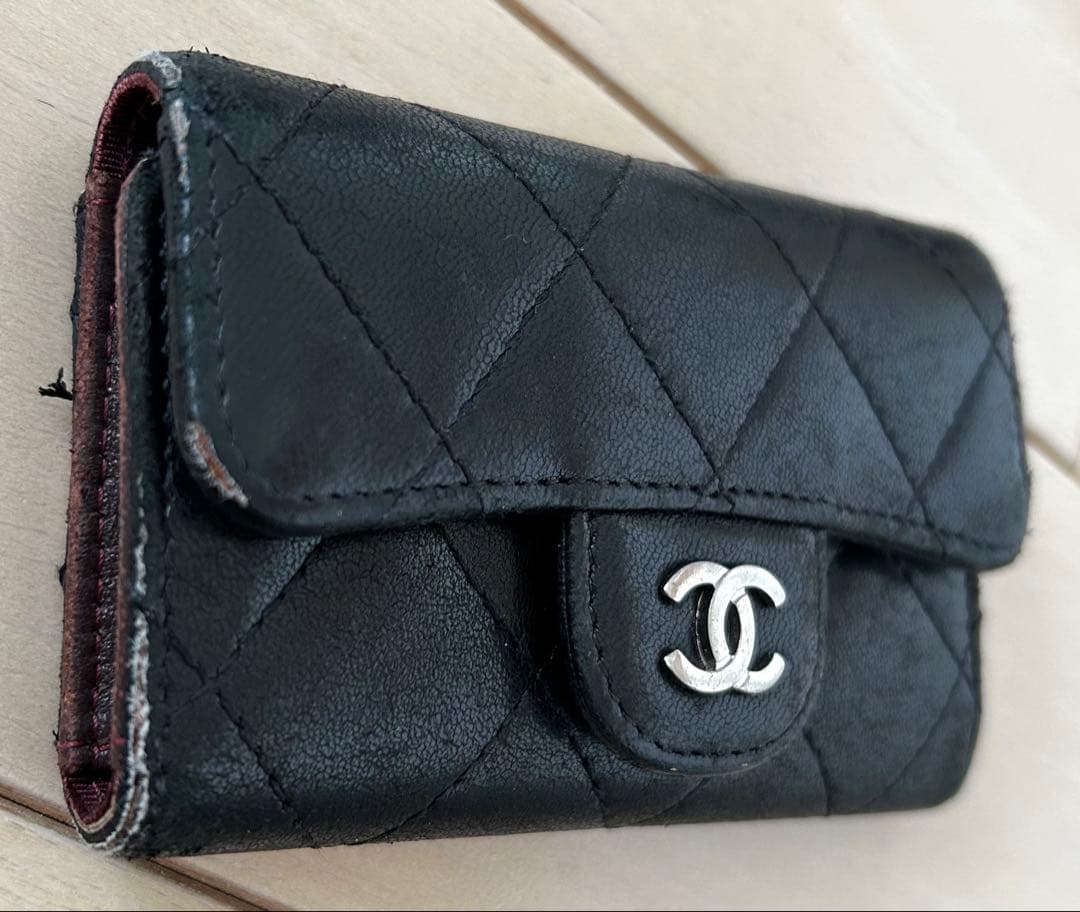 【CHANEL】 キーケース ブラック ラムスキン/Gカード・箱・袋・リボン付き