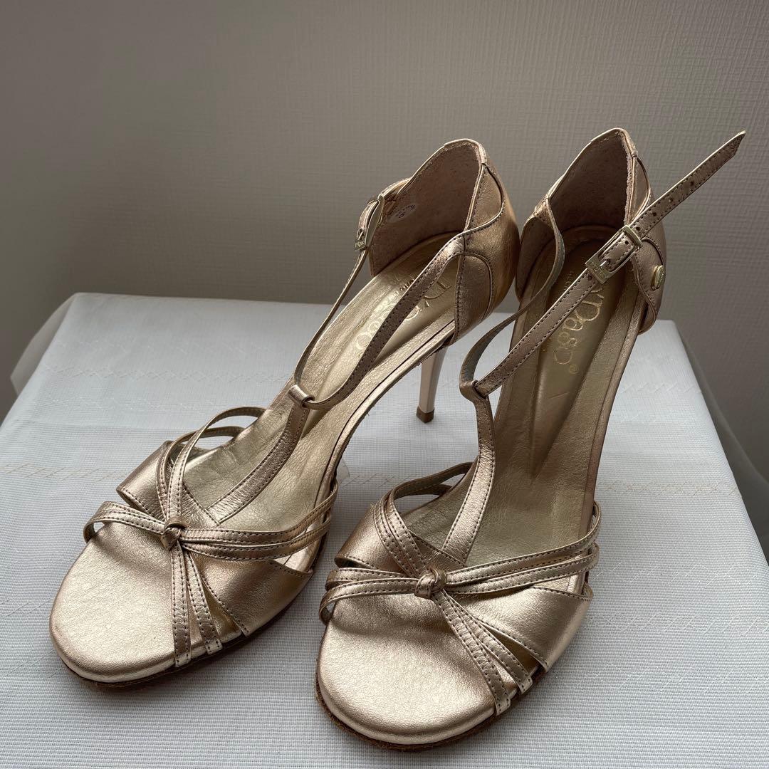 [超美品・新品] 社交ダンス アルゼンチンタンゴシューズ、ゴールド24.5cm