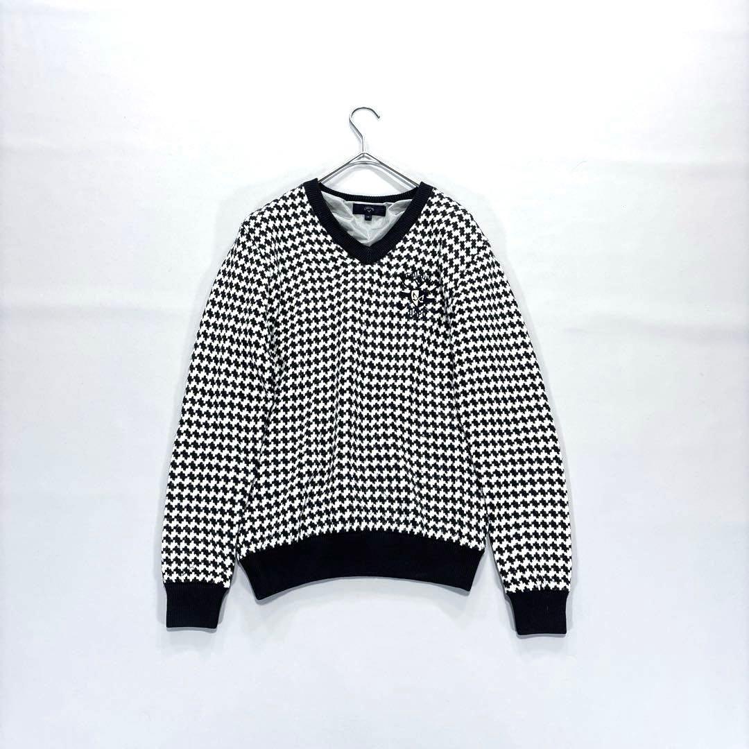 キャロウェイ　ニット　ブルゾン　スニードジャック　千鳥格子柄　ネイビー　L