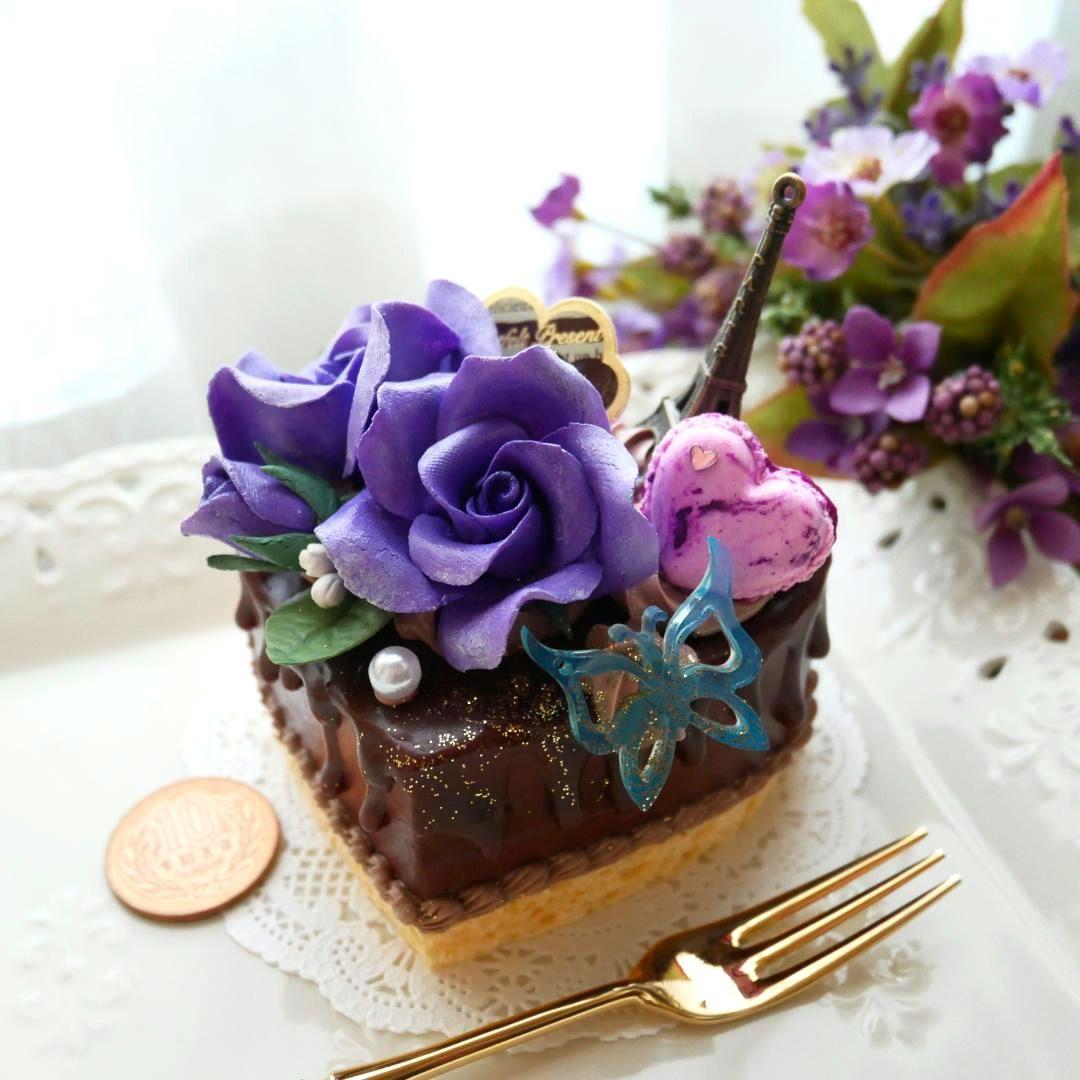 【ミッチー様】フェイクスイーツ◆バイオレットローズ❤︎‬型チョコドリップケーキ◆