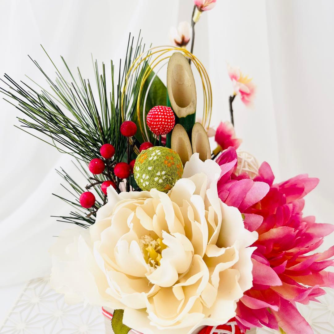 お正月飾り 門松 ハンドメイド 和モダン 菊 梅 ちりめん細工 大 246