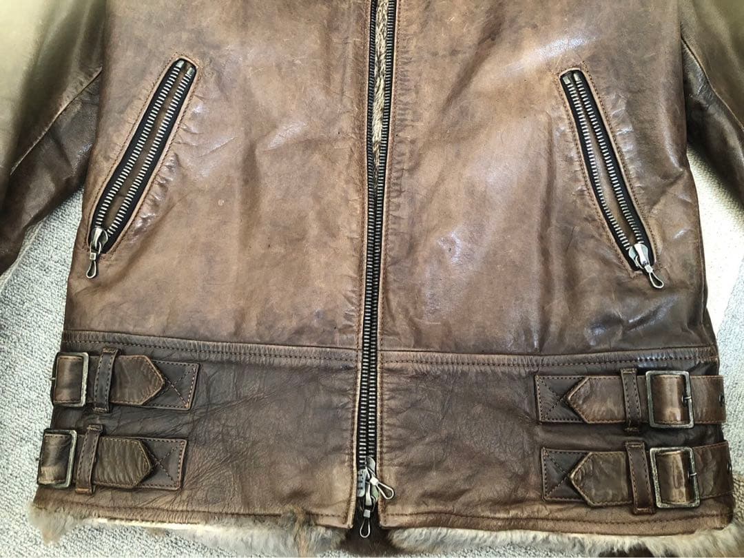 【最終価格】総裏ファー シェラック レザー ライダース ジャケット 44 牛革