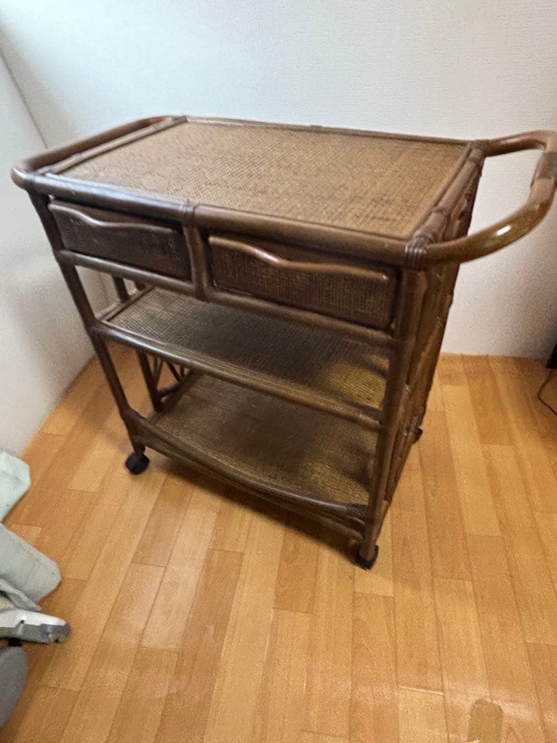 ラタン　引き出し付きワゴン　キャスター付き KOIZUMI キッチンワゴン