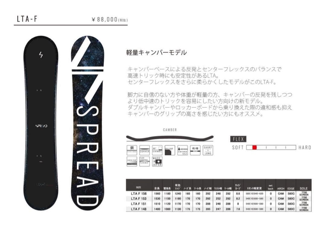 SPREAD スプレッドLTA-F 18-19 151センチ