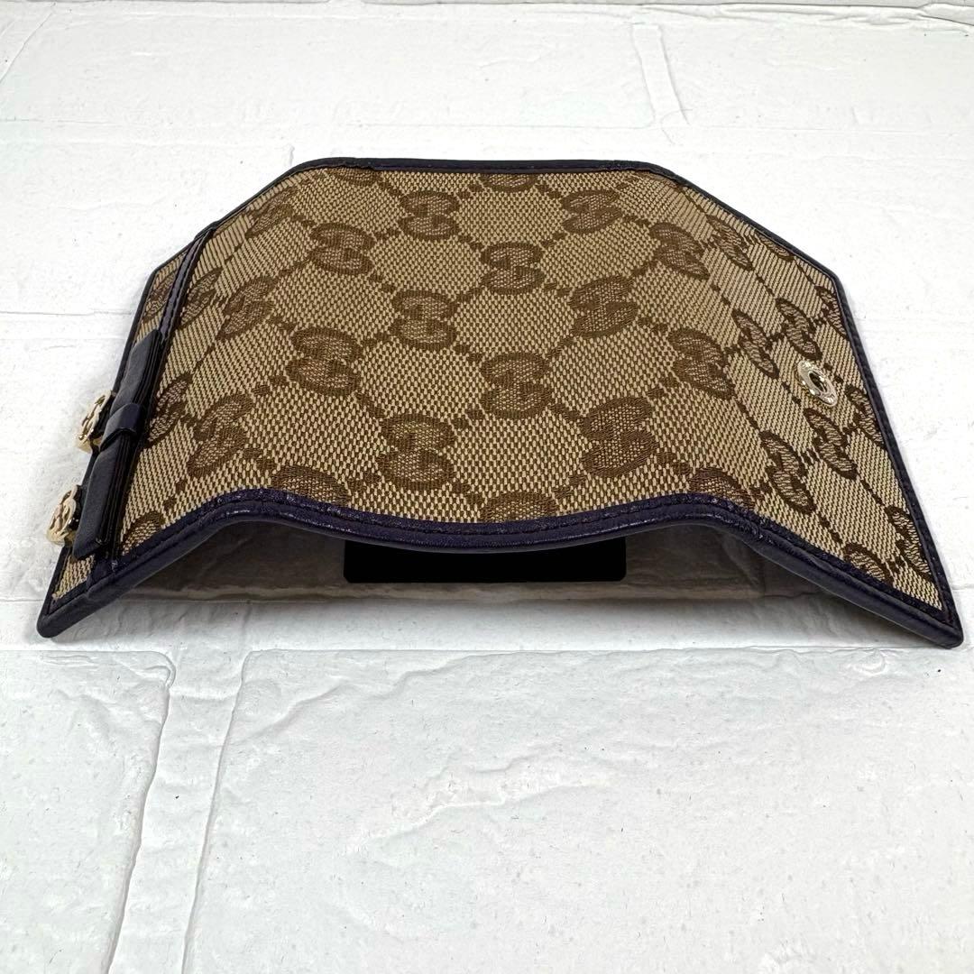グッチ キーケース 6連 GGキャンバス ゴールドハート リボン パープル