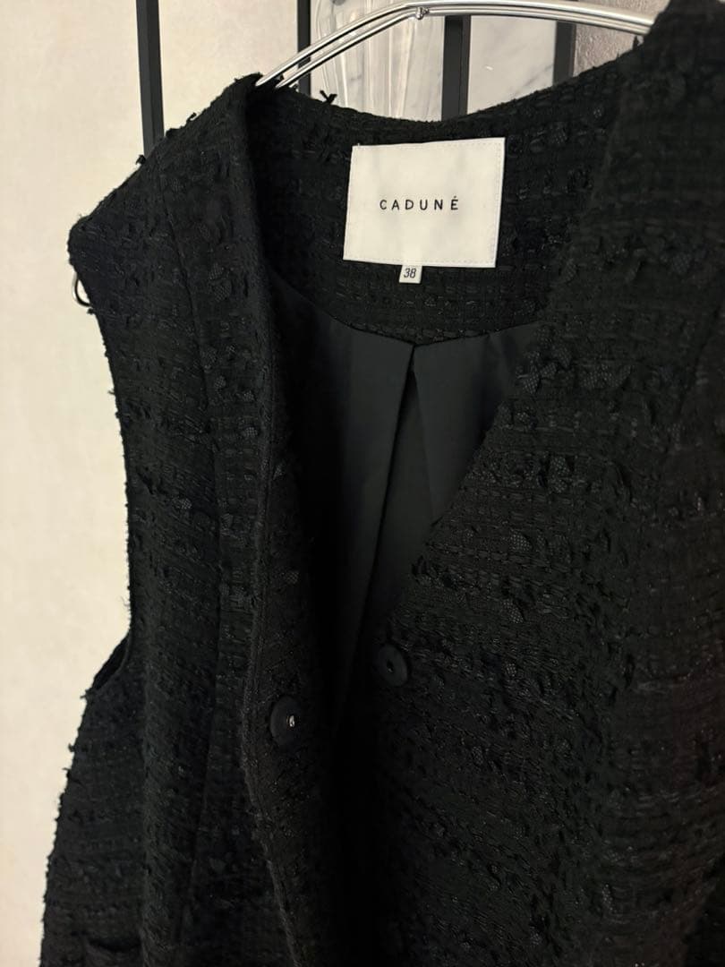CADUNE 川上桃子さんコラボ フレアジレ ツイード 黒 38 オケージョン