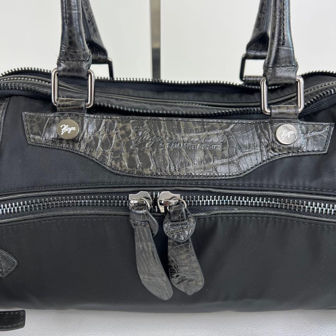 【クロコ✨】 サマンサキングス トートバッグ ボストン 型押し ロゴ ボタン 黒