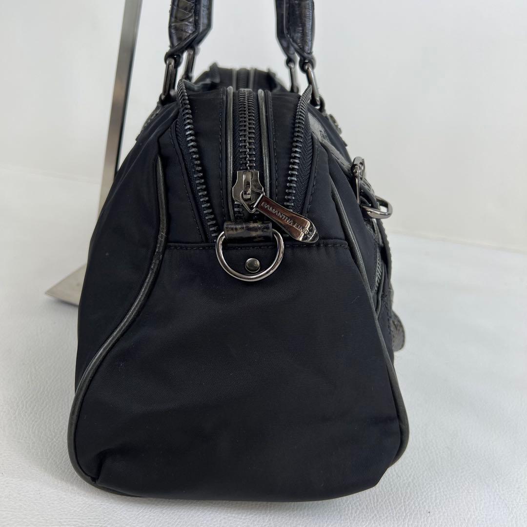 【クロコ✨】 サマンサキングス トートバッグ ボストン 型押し ロゴ ボタン 黒