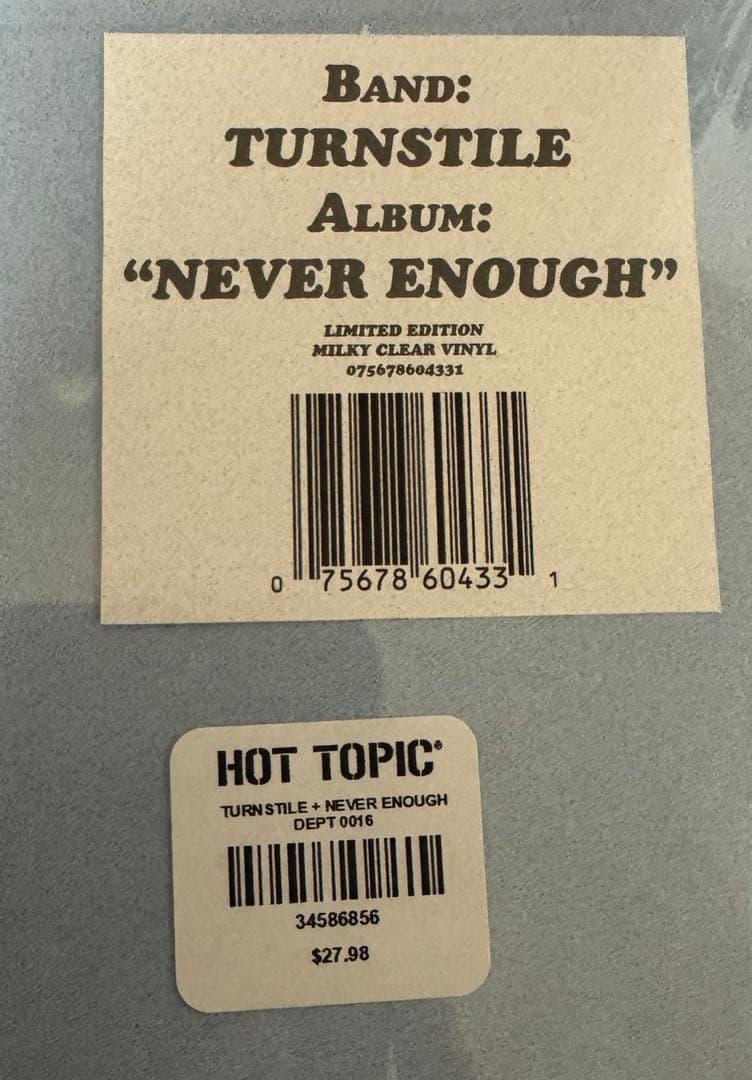 Hot Topic限定　NEVER ENOUGH レコード