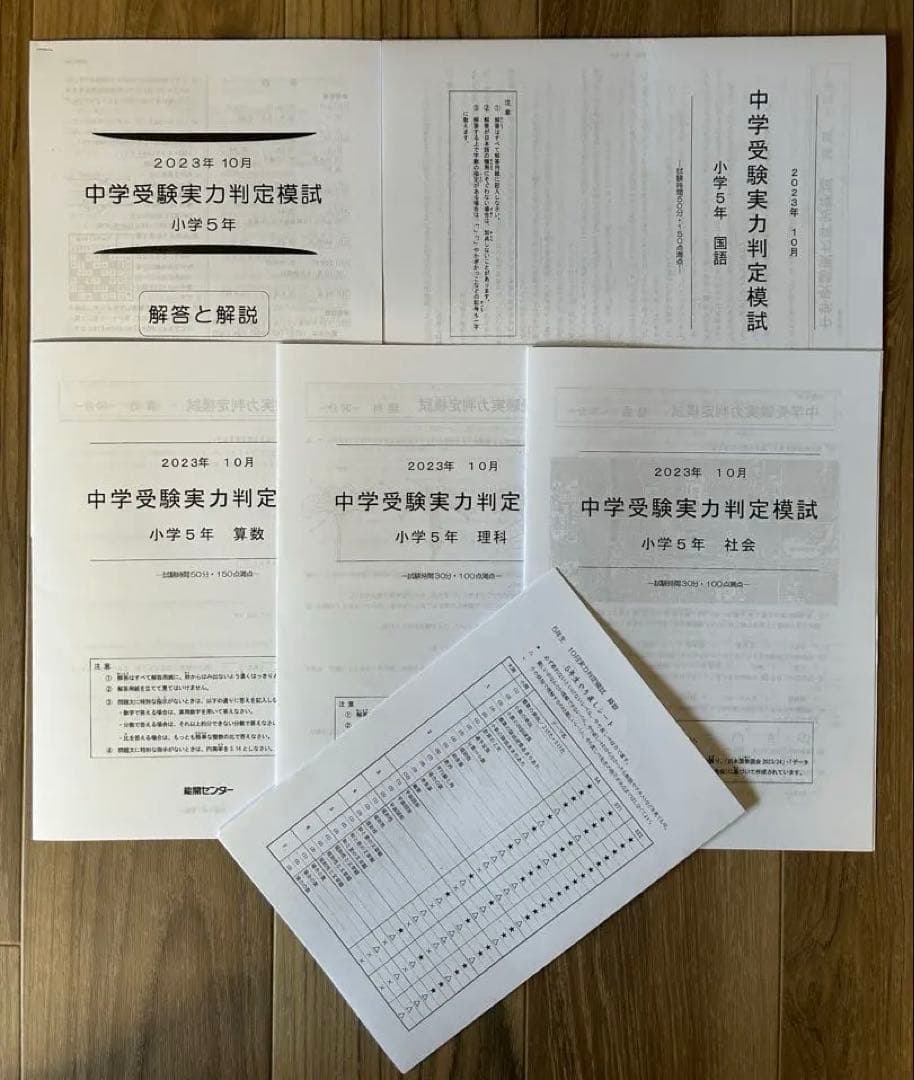 能開センター2023年度小5 実力判定テスト・到達度判定テスト 1年分 中学受験