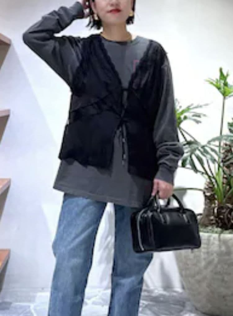 新品・タグ付き【アダム・エ・ロペ】メロンメッシュレースジレ（2WAY／ブラック）