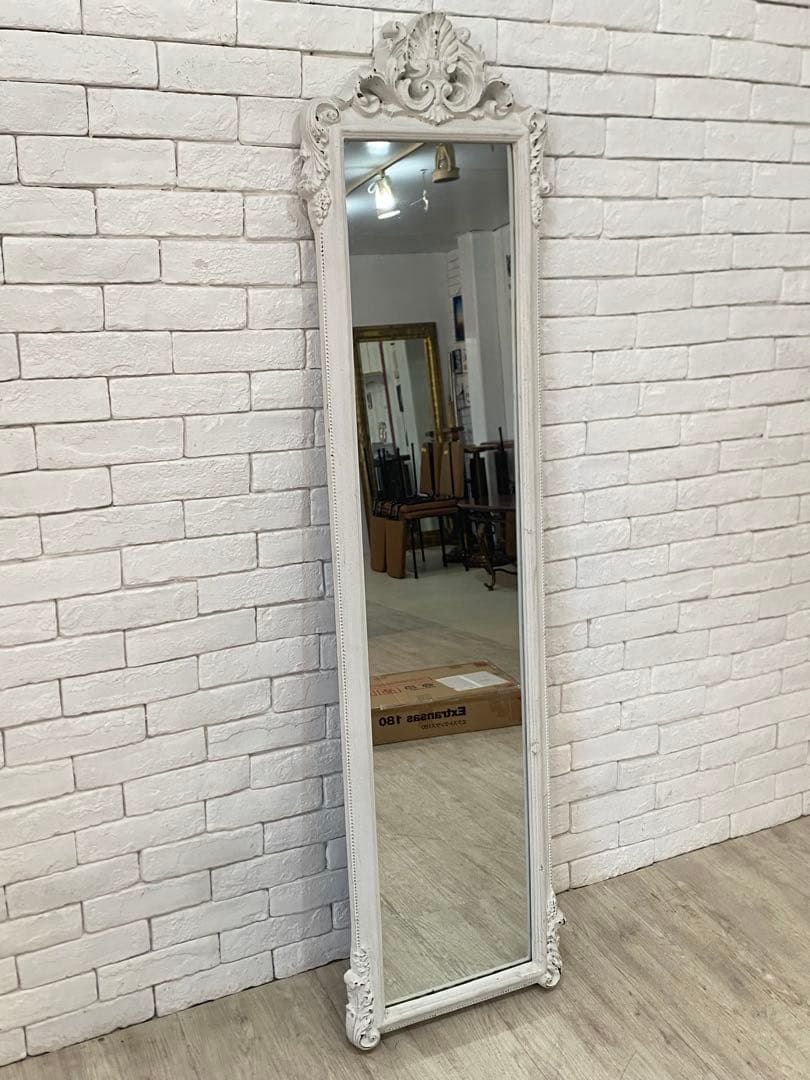 【東京都内23区配送無料】アンティーク　ジャビー　ホワイト　スタンドミラー　鏡