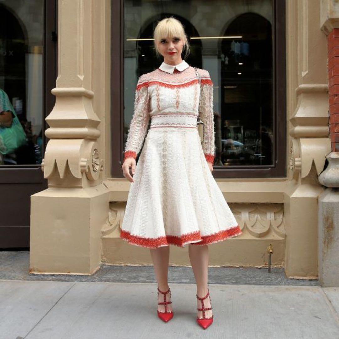 正規品 VALENTINO 白タグ ビーズ刺繍Aラインワンピース シルク混 38