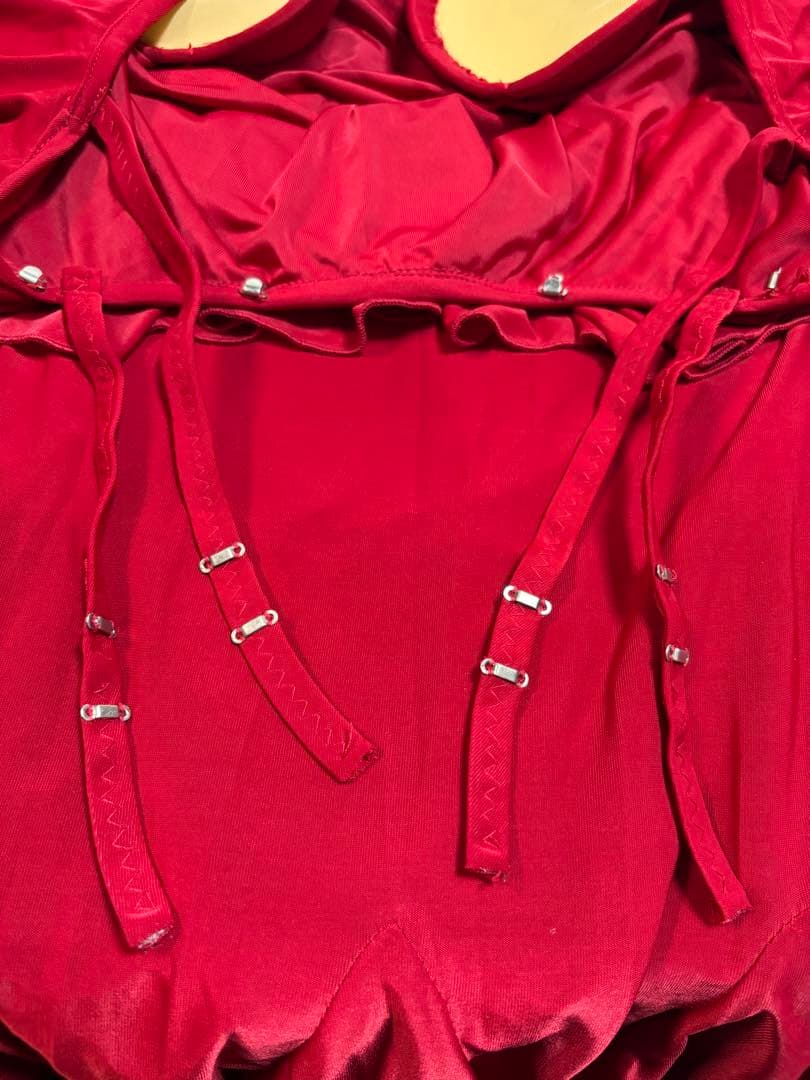 社交ダンス衣装　ロングワンピース　赤　ドレス　レッスンウエア　M〜L