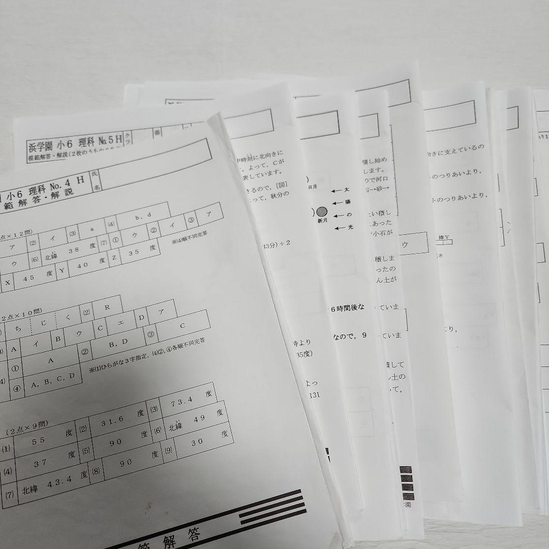 浜学園 小6復習テスト理科2020年度１年分 No4～39解答解説、解答欄付き