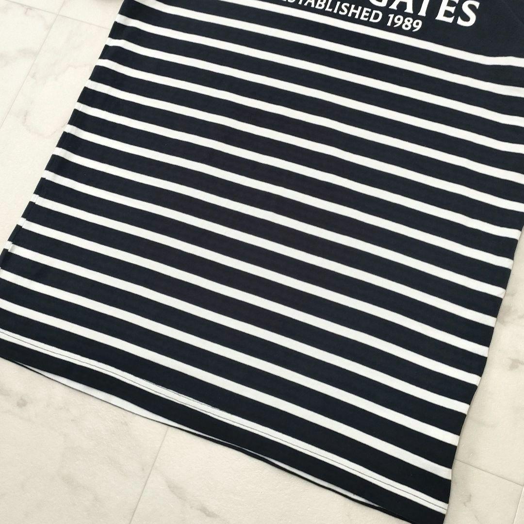 パーリーゲイツ　モックネック　半袖シャツ　ロゴ　ボーダー　白　濃紺　サイズ4