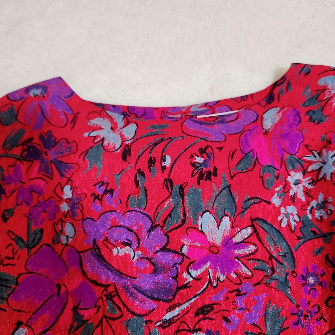 イヴサンローラン　花柄　フリル　パフスリーブ　長袖　ブラウス　M