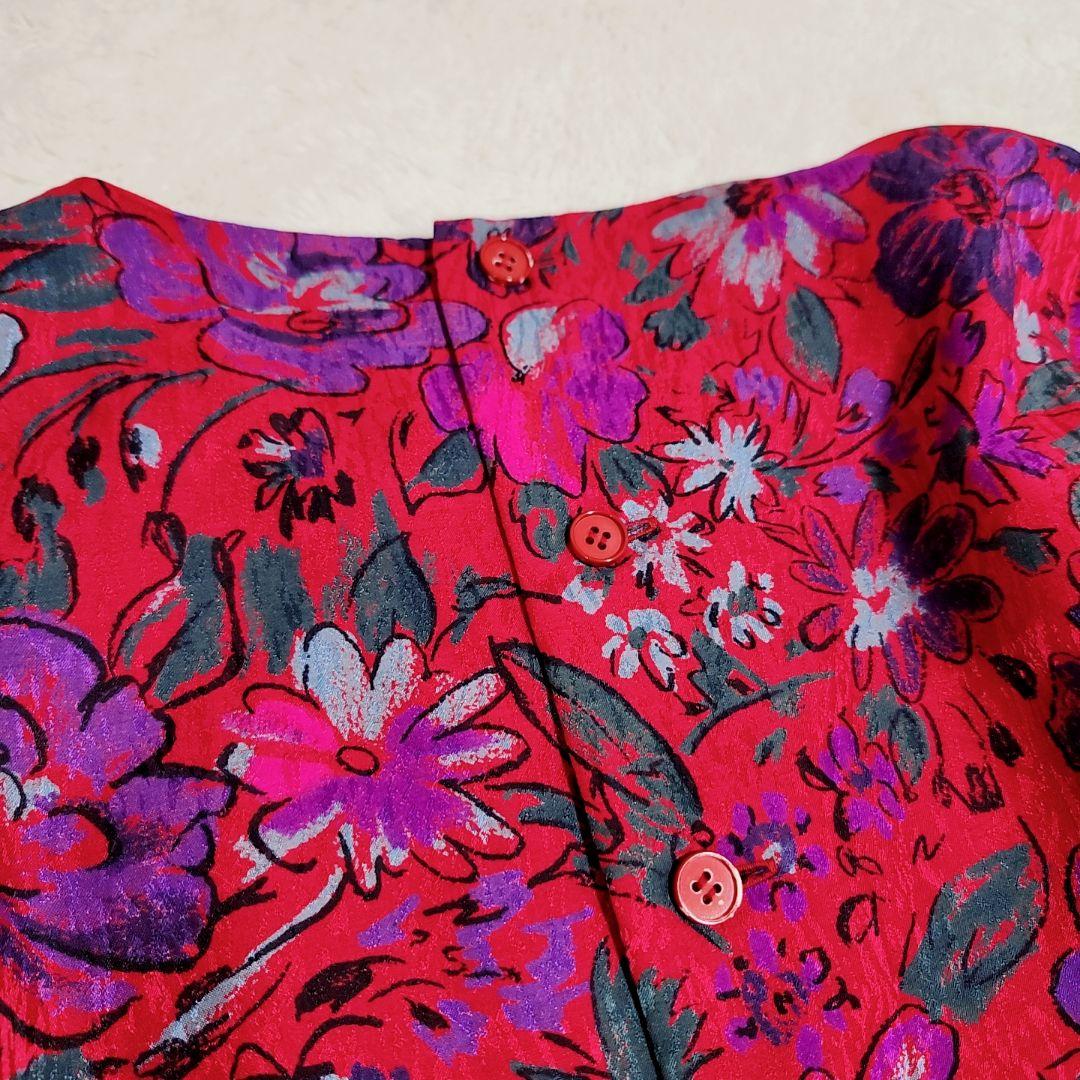 イヴサンローラン　花柄　フリル　パフスリーブ　長袖　ブラウス　M